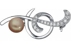 MOON Abell - stříbrná brož s pravou říční růžovou perlou OP000002