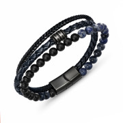 DIVERSE kožený náramek z oceli SODALIT ONYX