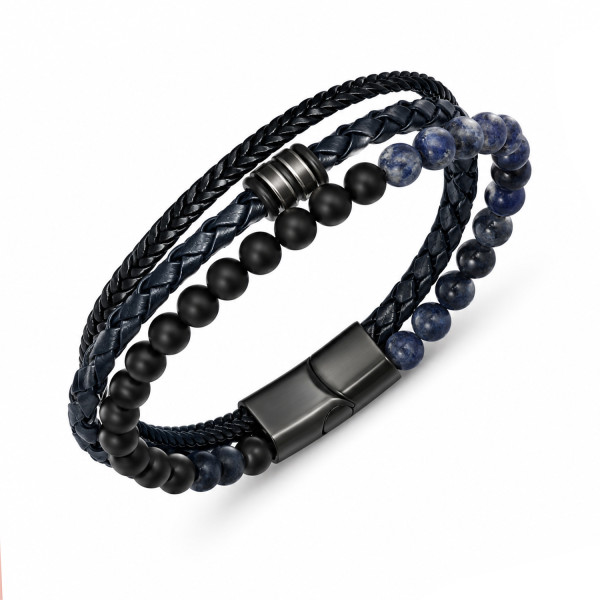 DIVERSE kožený náramek z oceli SODALIT ONYX
