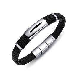 DIVERSE kožený náramek z oceli