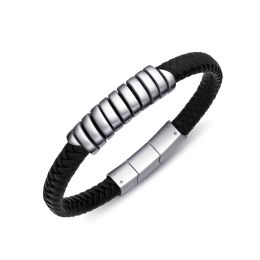DIVERSE kožený náramek z oceli
