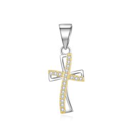MOISS stříbrný přívěsek KŘÍŽ BICOLOR GOLD
