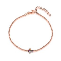 MOISS stříbrný řetízkový náramek KŘÍŽEK ROSE