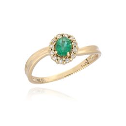 MOISS prsten ze žlutého zlata DIAMANT, SMARAGD