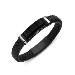 DIVERSE kožený náramek z oceli