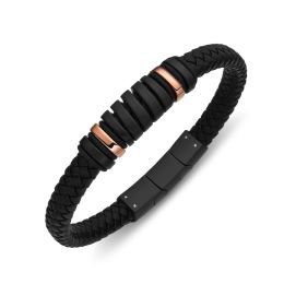 DIVERSE kožený náramek z oceli