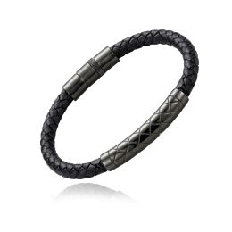 DIVERSE kožený náramek z oceli