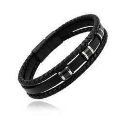 DIVERSE kožený náramek z oceli