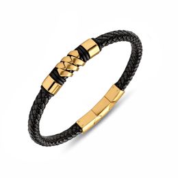 DIVERSE kožený náramek z oceli