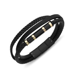 DIVERSE kožený náramek z oceli