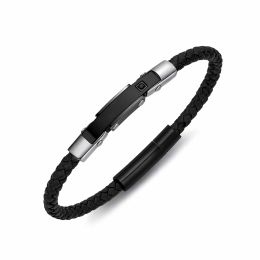 DIVERSE kožený náramek z oceli