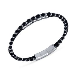 DIVERSE kožený náramek z oceli s kameny