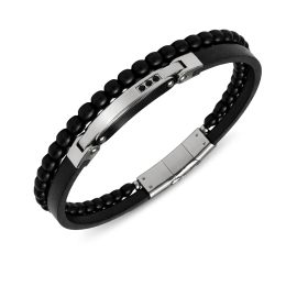 DIVERSE kožený náramek z oceli s kamenem