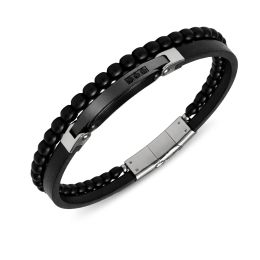 DIVERSE kožený náramek z oceli s kamenem