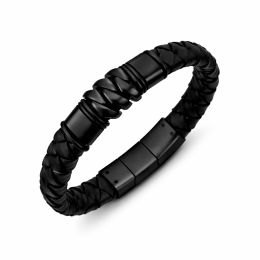 DIVERSE kožený náramek z oceli