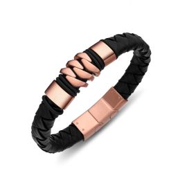 DIVERSE kožený náramek z oceli