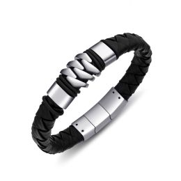 DIVERSE kožený náramek z oceli