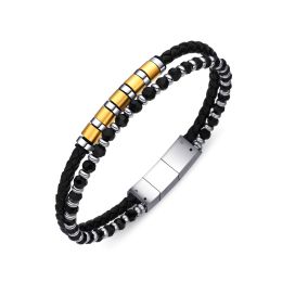 DIVERSE kožený náramek z oceli s kameny