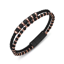 DIVERSE kožený náramek z oceli s kameny