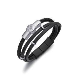 DIVERSE kožený náramek z oceli KOMPAS