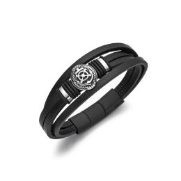 DIVERSE kožený náramek z oceli