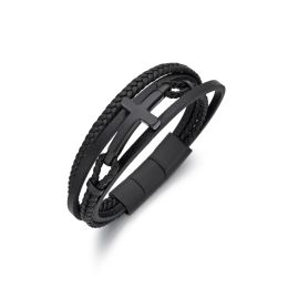 DIVERSE kožený náramek z oceli KŘÍŽEK