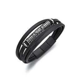 DIVERSE kožený náramek z oceli