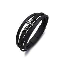 DIVERSE kožený náramek z oceli KŘÍŽEK