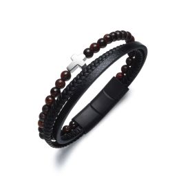 DIVERSE kožený náramek z oceli