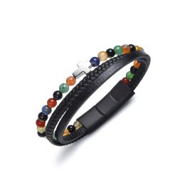 DIVERSE kožený náramek z oceli