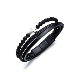 DIVERSE kožený náramek z oceli