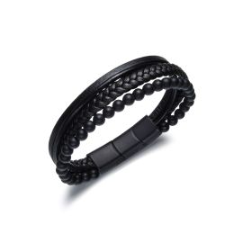 DIVERSE kožený náramek z oceli