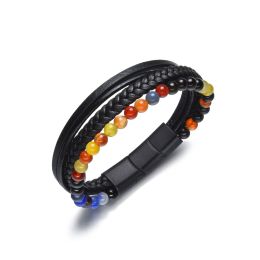 DIVERSE kožený náramek z oceli