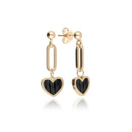 MOISS náušnice ze žlutého zlata SRDCE ONYX