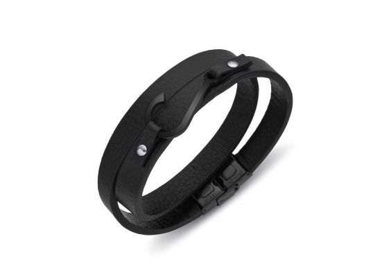 DIVERSE kožený náramek z oceli