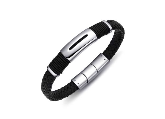 DIVERSE kožený náramek z oceli