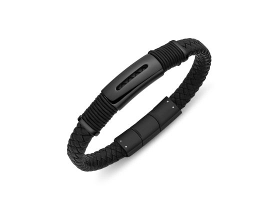 DIVERSE kožený náramek z oceli