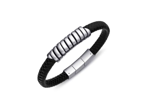 DIVERSE kožený náramek z oceli
