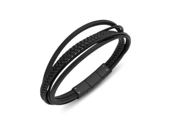 DIVERSE kožený náramek z oceli