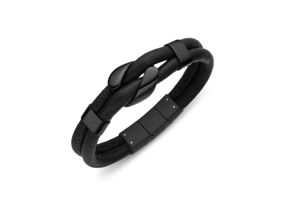 DIVERSE kožený náramek z oceli