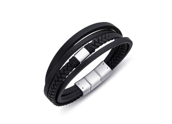 DIVERSE kožený náramek z oceli