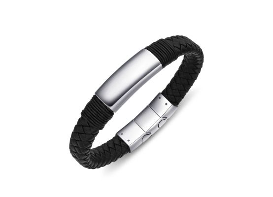 DIVERSE kožený náramek z oceli