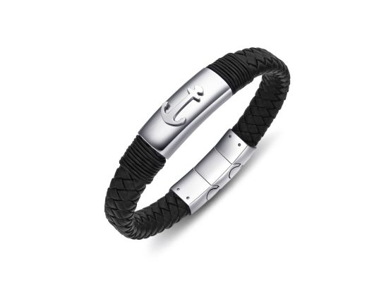 DIVERSE kožený náramek z oceli KOTVA