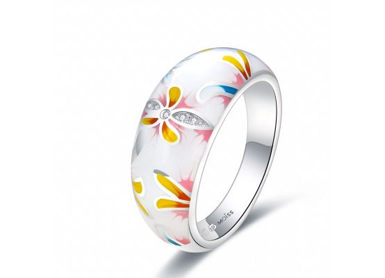 MOISS smaltový stříbrný prsten KVĚTINA