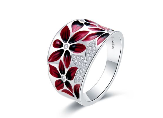 MOISS stříbrný prsten SMALT KVĚTINA