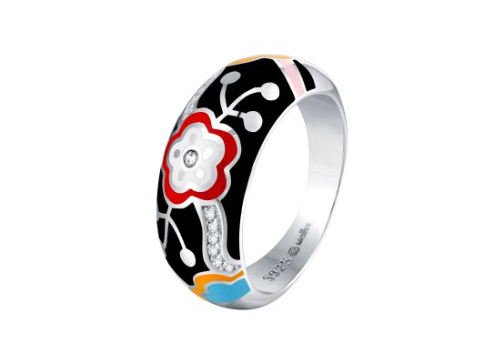 MOISS stříbrný prsten SMALT KVĚTINA