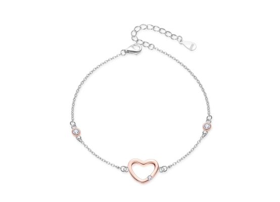 MOISS stříbrný náramek BICOLOR ROSE SRDCE