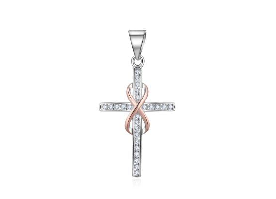MOISS stříbrný přívěsek KŘÍŽ BICOLOR ROSE