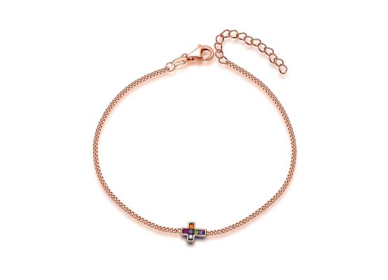 MOISS stříbrný řetízkový náramek KŘÍŽEK ROSE