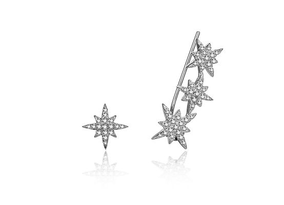MOISS stříbrná náušnice + záušnice HVĚZDA